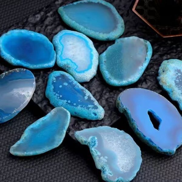 Natural Crystal, Irregular Polished Blue Agate Slice